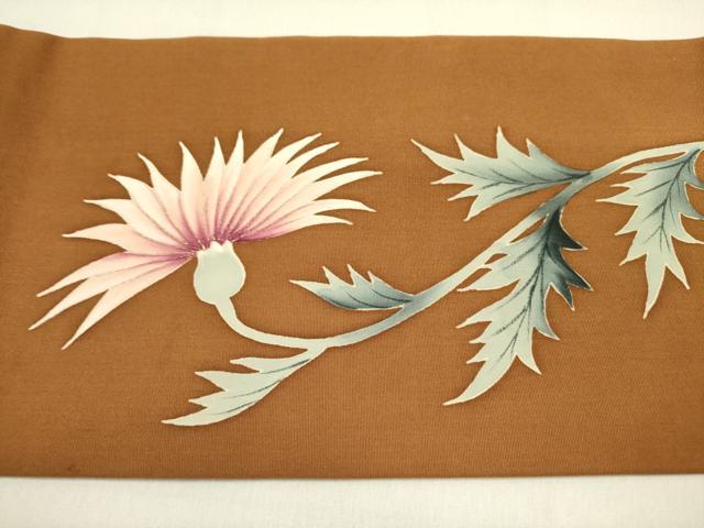 平和屋着物●塩瀬 九寸名古屋帯 草花 金彩 正絹 逸品 DABD0875op
