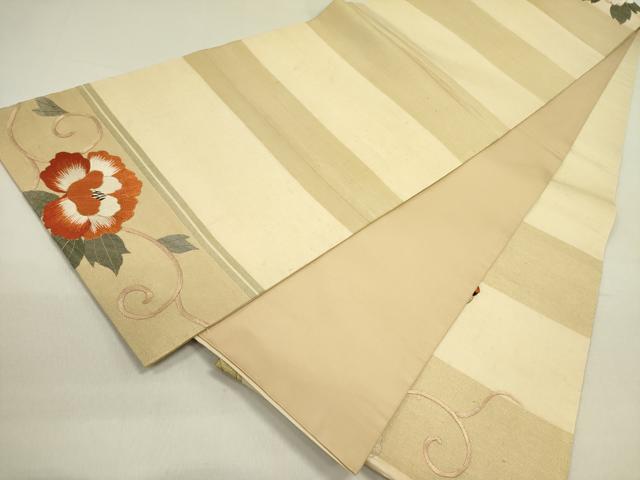 平和屋着物●アンティーク 大正ロマン 太鼓柄袋帯 総刺繍 鼓花文 金糸 正絹 逸品 DABD0882op