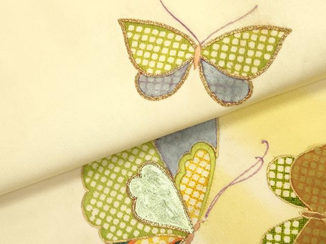 平和屋着物●アンティーク 大正ロマン 九寸開き名古屋帯 駒刺繍 舞蝶文 金彩 正絹 逸品 DABD0885op