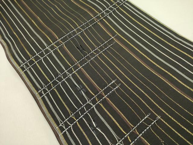 平和屋着物●太鼓柄袋帯 もじり織 抽象文様 黒地 金糸 正絹 逸品 未使用 DABD0902op