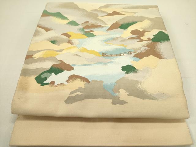 平和屋着物●爪掻き本綴れ 八寸名古屋帯 風景文 正絹 逸品 DABD0917op
