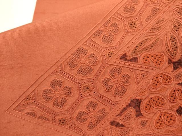 平和屋着物●中国三大刺繍 スワトウ刺繍 汕頭刺繍 相良刺繍 総刺繍 太鼓柄袋帯 紬地 鴛鴦花文 雀茶色 正絹 逸品 未使用 DABD0926op