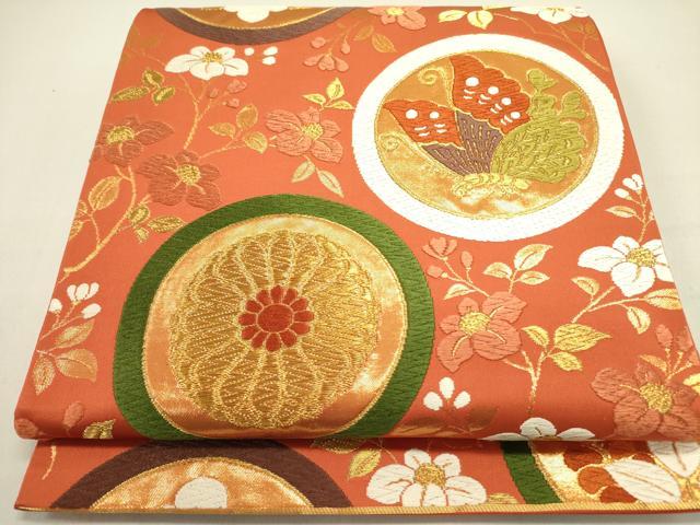 平和屋着物●西陣 河合美術織物謹製 六通柄袋帯 唐織 舞蝶花文 金糸 正絹 逸品 DABD0929op
