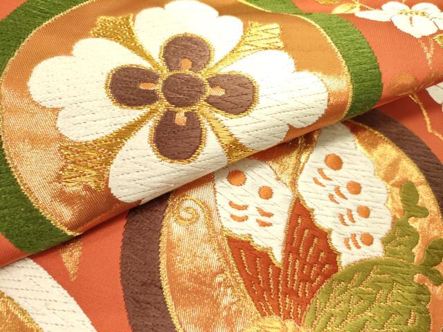 平和屋着物●西陣 河合美術織物謹製 六通柄袋帯 唐織 舞蝶花文 金糸 正絹 逸品 DABD0929op