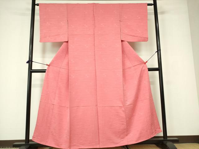平和屋着物■上質な色無地 霞地紋 甚三紅色 正絹 逸品 DABD0947op