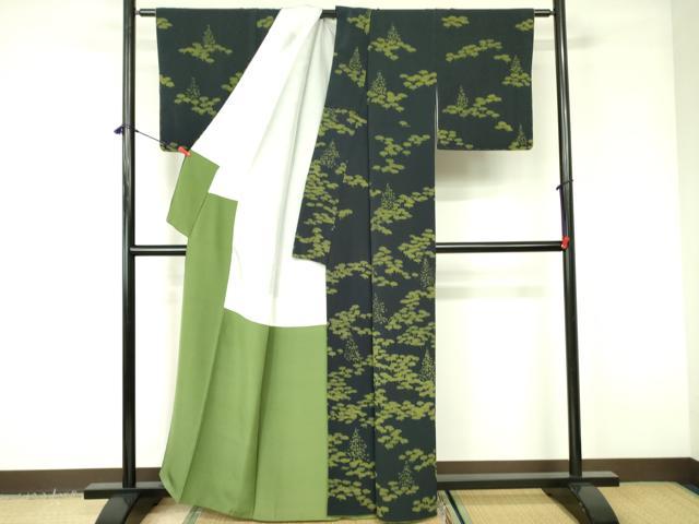 平和屋着物■訪問着 風景文 黒地 鬼しぼ縮緬 正絹 逸品 DABD0991op