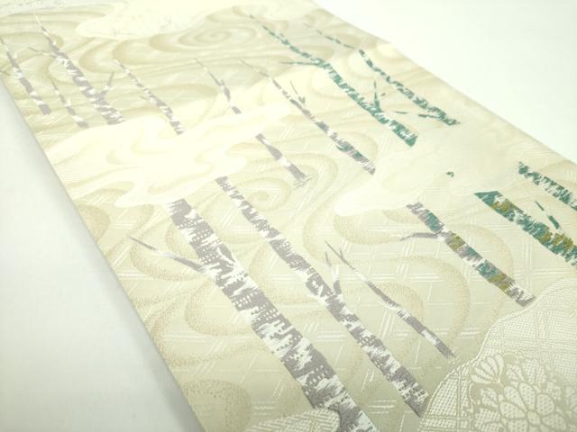 平和屋着物●六通柄袋帯 唐織 霞木立 金糸 正絹 逸品 DABD1009ps