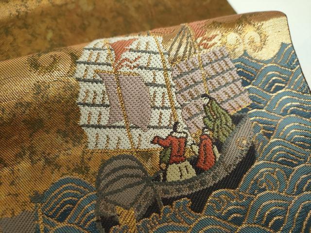 平和屋着物●TOKI志すい キモノモードオリジナルブランド 六通柄袋帯 南蛮船 南蛮人 金糸 引箔 正絹 逸品 DABD1011ps
