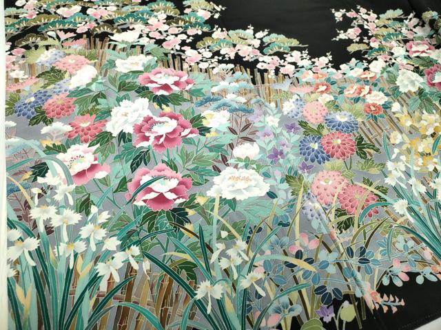 平和屋着物●本場加賀友禅作家 森田耕三 黒留袖 四季の花 正絹 逸品 未使用 DABD1042ps