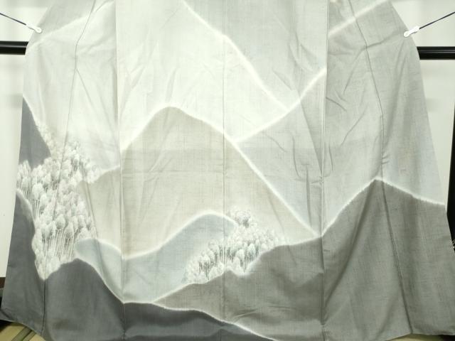 平和屋着物●日本画家 濡れ描き友禅作家 高橋峰陵 訪問着 紬地 手描き 樹林風景 さが美扱い 正絹 逸品 DABD1056ps