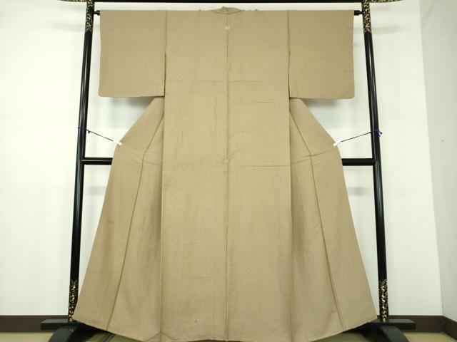 平和屋着物●上質な色無地 霞地紋 白橡色 正絹 逸品 DABD1057ps