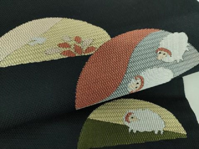 平和屋着物●つけ帯 羊 黒地 正絹 逸品 未使用 DABD1081ps