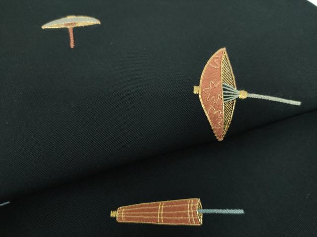平和屋着物●塩瀬 つけ帯 駒刺繍 総刺繍 番傘 金糸 正絹 逸品 DABD1083ps