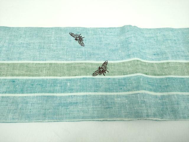 平和屋着物●ワンタッチつけ帯 総刺繍 蝉 間道 麻 逸品 未使用 DABD1085ps