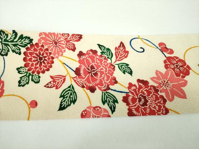 平和屋着物●九寸名古屋帯 型染 草花文 鬼しぼ縮緬 正絹 逸品 DABD1093ps