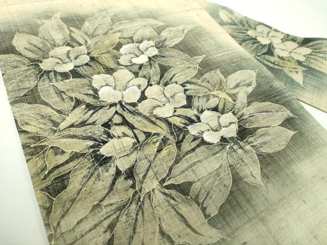 平和屋着物*夏物 九寸名古屋帯 生紬 手描き 草花文 金彩 正絹 逸品 DABD1096ps