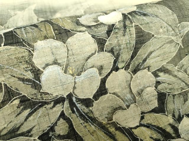 平和屋着物*夏物 九寸名古屋帯 生紬 手描き 草花文 金彩 正絹 逸品 DABD1096ps