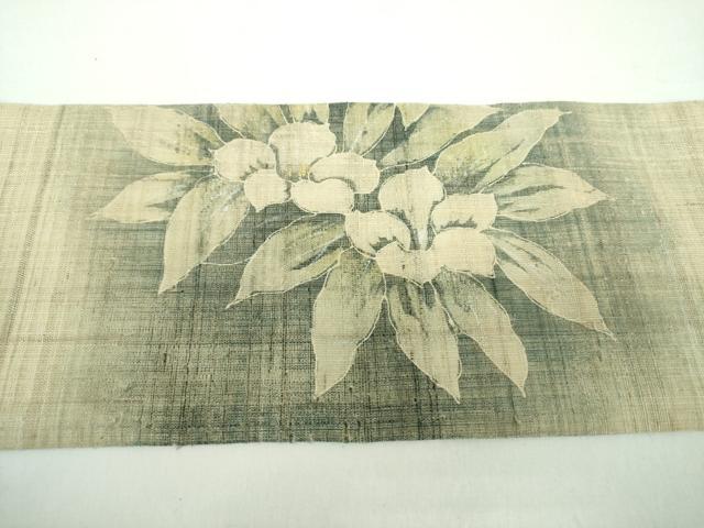 平和屋着物*夏物 九寸名古屋帯 生紬 手描き 草花文 金彩 正絹 逸品 DABD1096ps