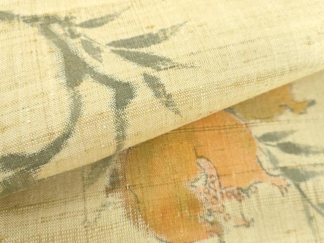 平和屋着物●九寸名古屋帯 生紬 作家物 手描き 成り物 柘榴 正絹 逸品 DABD1097ps