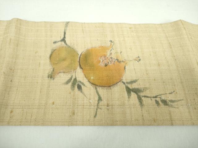 平和屋着物●九寸名古屋帯 生紬 作家物 手描き 成り物 柘榴 正絹 逸品 DABD1097ps