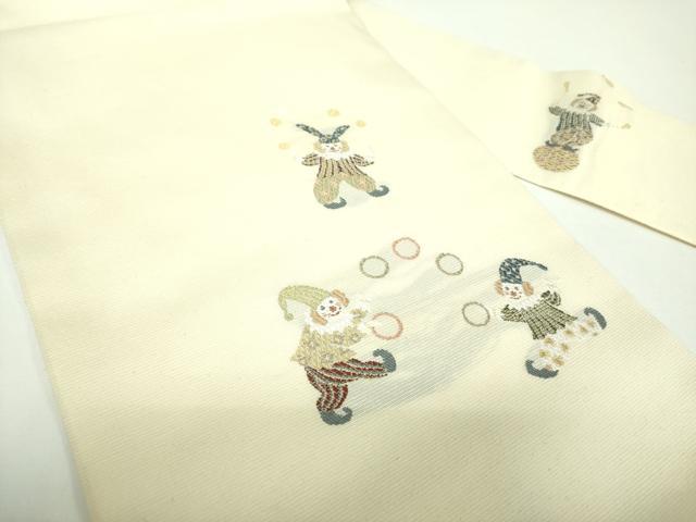 平和屋着物●九寸名古屋帯 サーカス ピエロ 金糸 鈴乃屋扱い 正絹 逸品 未使用 DABD1102ps