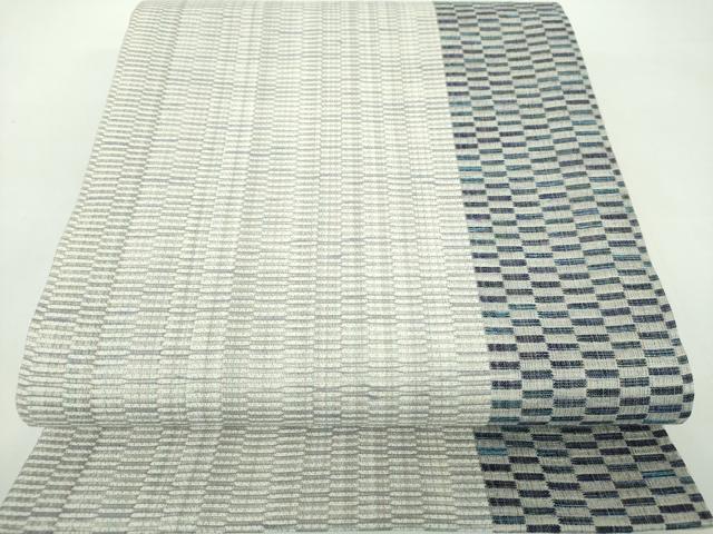 平和屋着物▽六通柄袋帯 スリーシーズン 春夏秋 藍 市松間道 金糸 正絹 逸品 DABD1108ps
