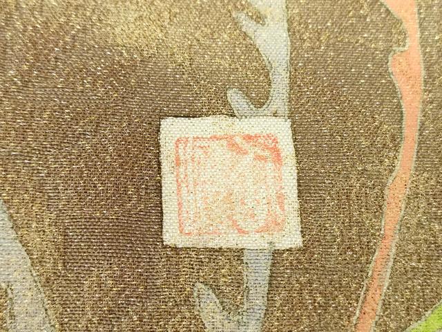 平和屋着物●両面 太鼓柄袋帯 作家物 ふくれ織 餅つき 兎 芒 十五夜 お月見 金通し地 正絹 逸品 未使用 DABD1116ps