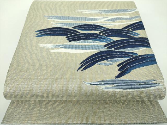平和屋着物●両面 太鼓柄袋帯 藍 流水文 金銀糸 正絹 逸品 未使用 DABD1118ps