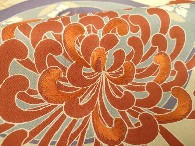 平和屋着物●アンティーク 大正ロマン 丸帯 引き抜き帯 駒刺繍 乱菊 吉祥花文 金糸 正絹 逸品 DABD1123ps