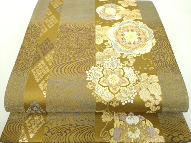 平和屋着物●西陣 じゅらく謹製 六通柄袋帯 唐織 黄金絲 流水花間道 金糸 正絹 24k 逸品 DABD1137ps