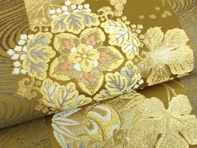 平和屋着物●西陣 じゅらく謹製 六通柄袋帯 唐織 黄金絲 流水花間道 金糸 正絹 24k 逸品 DABD1137ps
