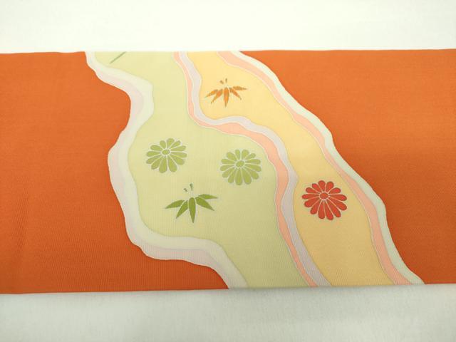 平和屋着物▼塩瀬 九寸名古屋帯 刺繍 道長花鳥文 正絹 逸品 DABD1167ps