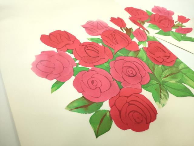 平和屋着物●塩瀬 九寸名古屋帯 作家物 ろうけつ染め 薔薇 正絹 逸品 未使用 DABD1184ps