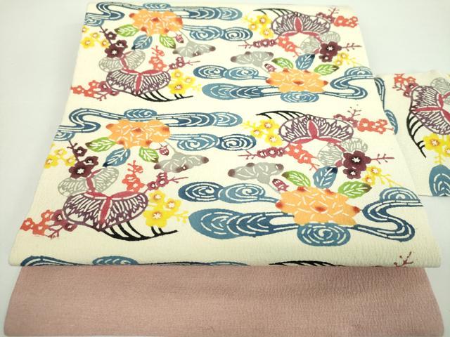 平和屋着物●本場琉球紅型 九寸名古屋帯 流水花文 正絹 逸品 未使用 DABD1191ps