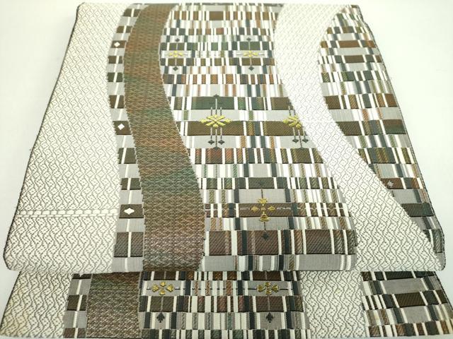 平和屋着物●本場筑前博多織 八寸名古屋帯 よろけ花間道 金銀糸 正絹 逸品 DABD1194ps