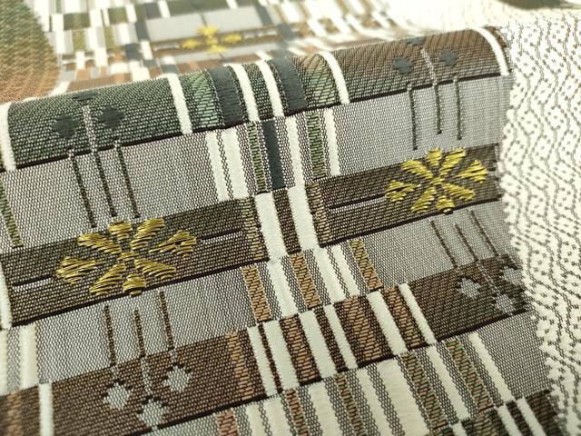 平和屋着物●本場筑前博多織 八寸名古屋帯 よろけ花間道 金銀糸 正絹 逸品 DABD1194ps