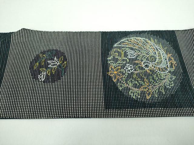 平和屋着物●八寸名古屋帯 網干花鳥丸文 正絹 逸品 DABD1197ps