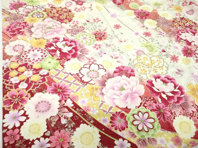 平和屋着物●豪華振袖 刺繍 舞蝶花文 暈し染め 金彩 銀通し地 正絹 逸品 DABD1201ps