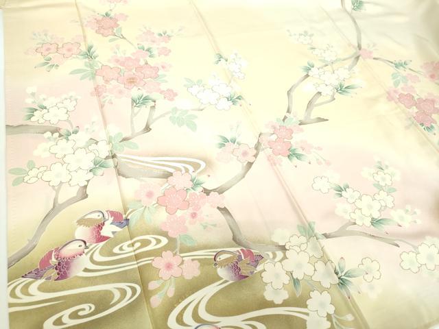 平和屋着物●中国三大刺繍 相良刺繍 訪問着 流水鴛鴦桜 暈し染め 金彩 正絹 逸品 DABD1224ps