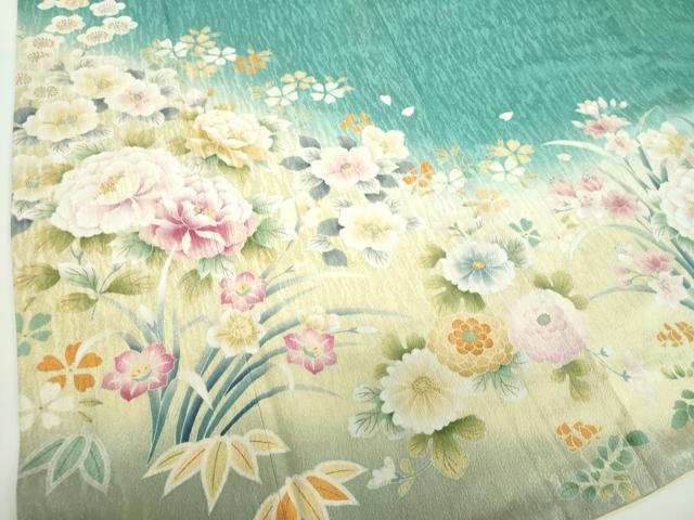平和屋着物●小振袖 二尺袖 吉祥花文 暈し染め 金彩 正絹 逸品 DABD1228ps