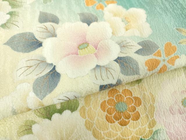 平和屋着物●小振袖 二尺袖 吉祥花文 暈し染め 金彩 正絹 逸品 DABD1228ps
