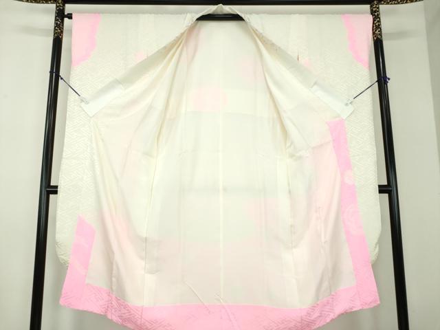 平和屋着物●振袖用長襦袢 袷 半衿刺繍 絞り 扇面梅文 正絹 逸品 DABD1243ps