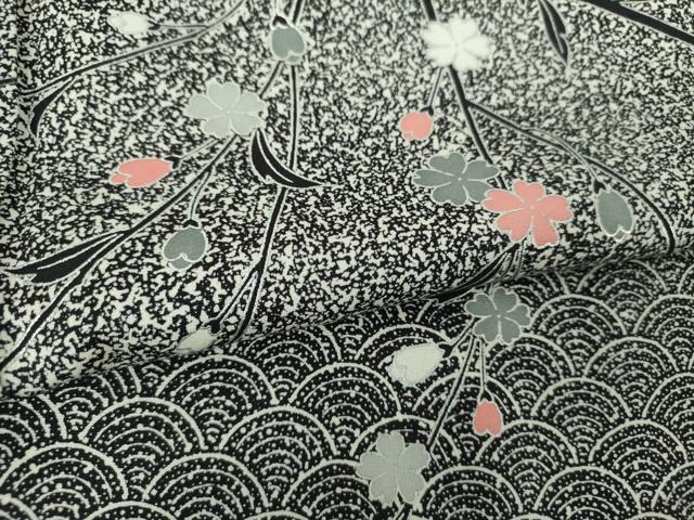 平和屋着物●訪問着 作家物 枝垂れ花 青海波 たたき染め 黒地 銀彩 正絹 逸品 DABD1244ps