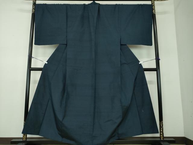 平和屋着物●男性 紬 アンサンブル キングサイズ 長羽織 濃紺地 正絹 逸品 DABD1254ps