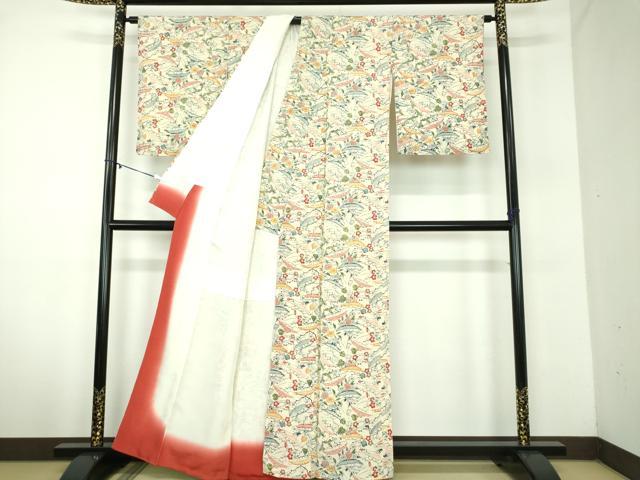 平和屋着物●上質な小紋 紅型 花笠 鬼しぼ縮緬 正絹 逸品 DABD1263ps