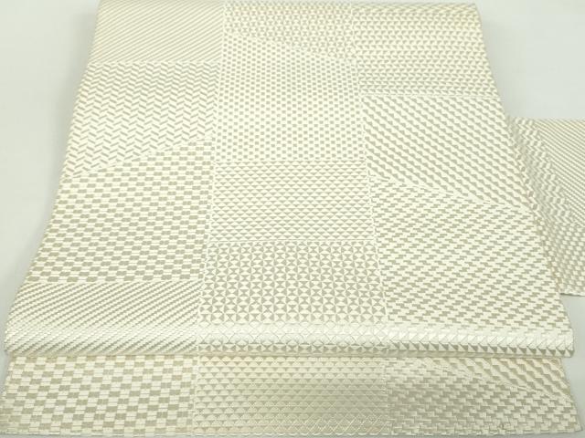 平和屋着物●本場筑前博多織 八寸名古屋帯 変わり間道 生成色 正絹 逸品 未使用 DABD1277ps