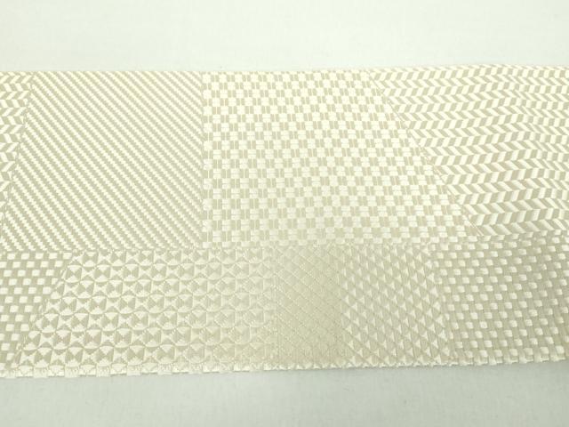 平和屋着物●本場筑前博多織 八寸名古屋帯 変わり間道 生成色 正絹 逸品 未使用 DABD1277ps