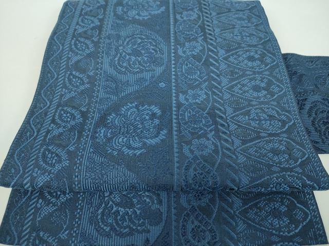 平和屋着物●本場筑前博多織 八寸名古屋帯 藍 花間道 正絹 逸品 未使用 DABD1289ps