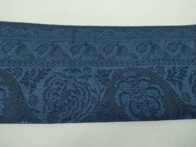 平和屋着物●本場筑前博多織 八寸名古屋帯 藍 花間道 正絹 逸品 未使用 DABD1289ps