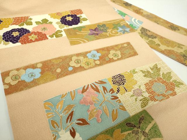 平和屋着物●九寸名古屋帯 駒刺繍 吉祥花文 鬼しぼ縮緬 金彩 正絹 逸品 DABD1298ps